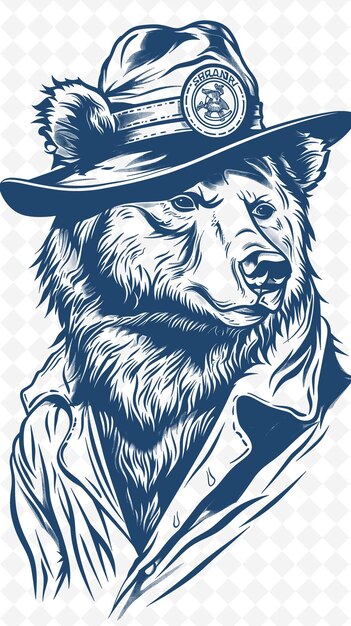 PSD orso grizzly con un cappello da ranger e un'espressione protettiva p animals sketch art vector collections