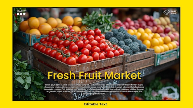 PSD groceries fresh fruits in market poster