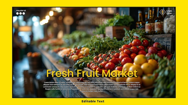 PSD groceries fresh fruits in market poster