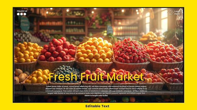 PSD poster di frutta fresca al mercato