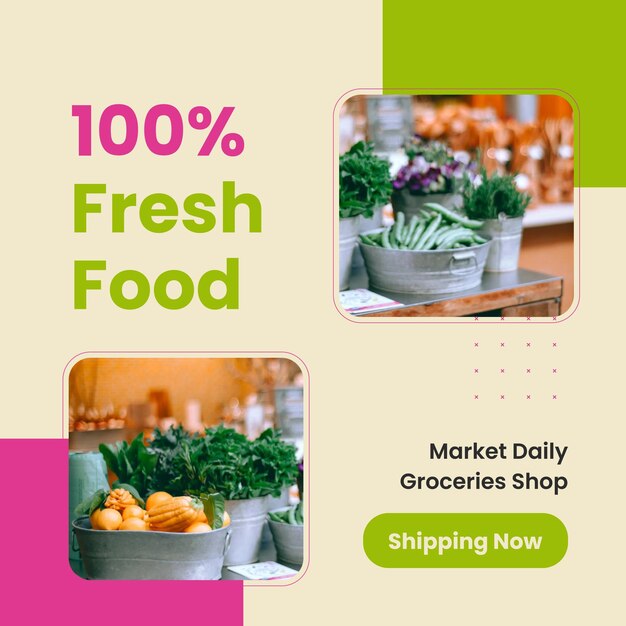 PSD groceries shop instagram post psd template