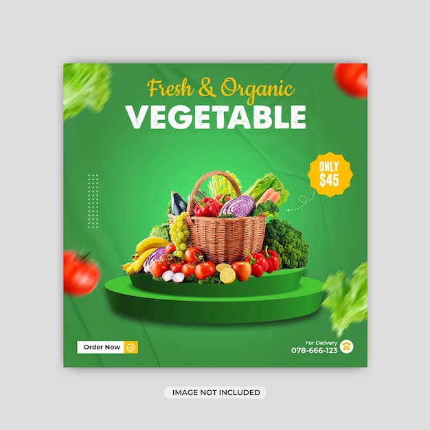 PSD grocery food delivery fresh food social media banner or instagram post design template