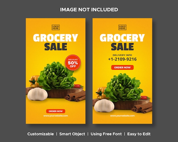 Grocery sale delivery special promo food product menu discount promotion social media instagram story banner template