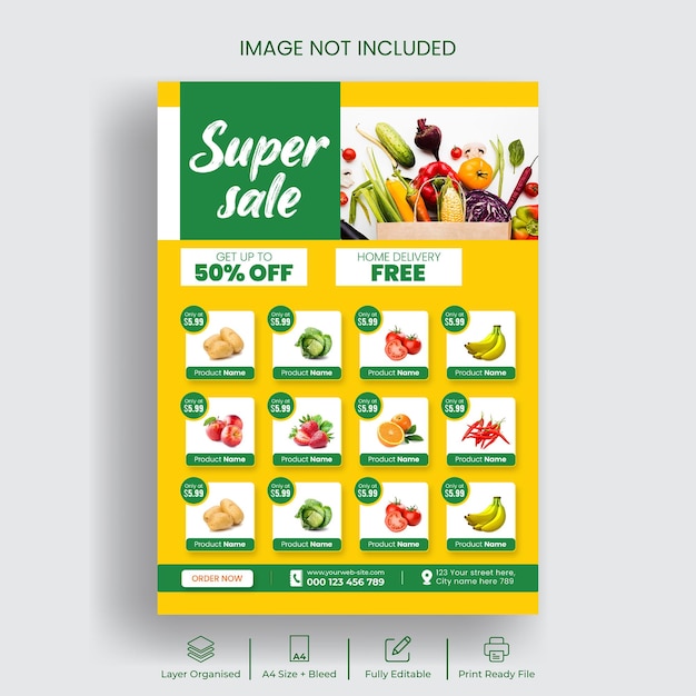 PSD grocery sale flyer and price chart flyer or poster template design