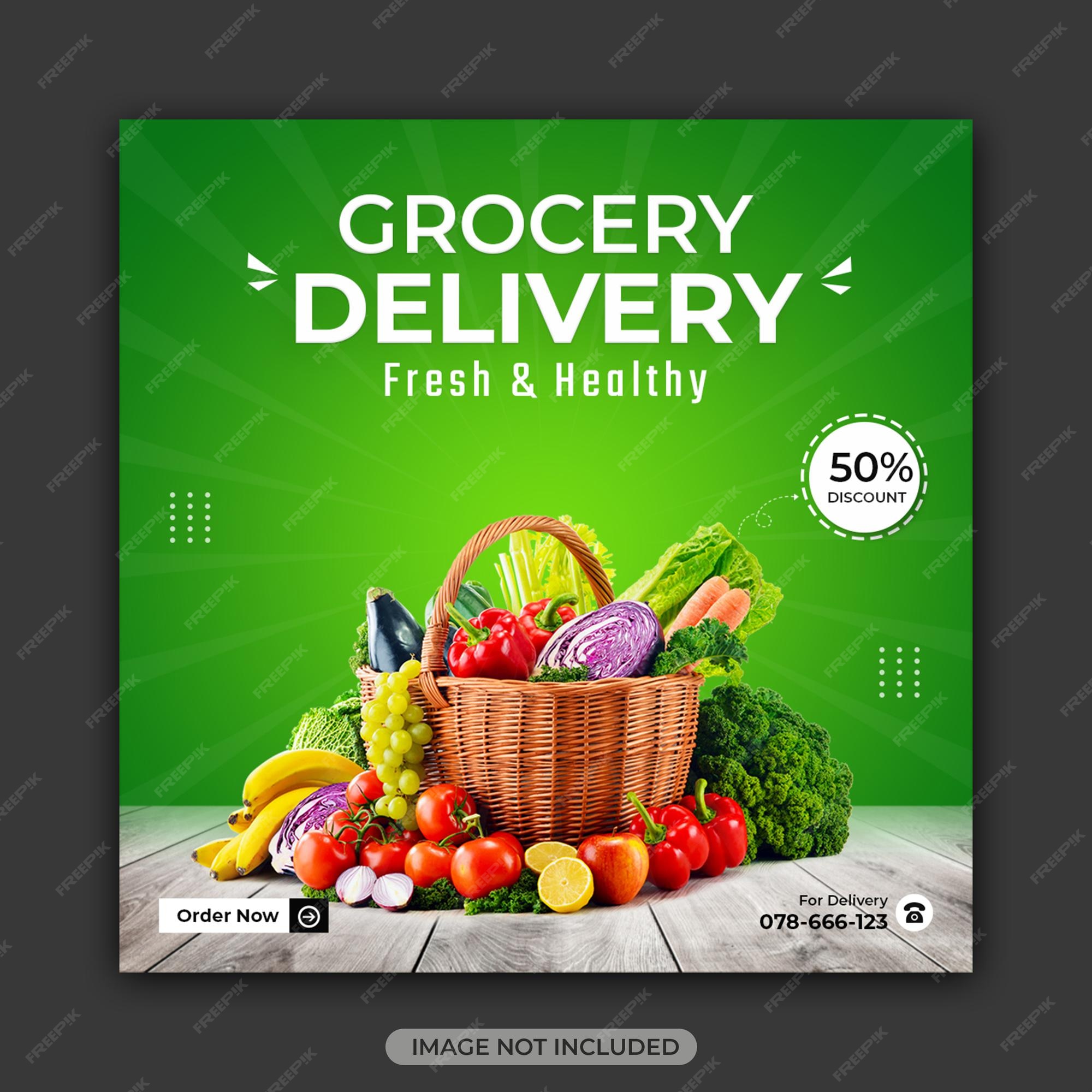 Premium PSD | Grocery shop delivery social media post design or ...