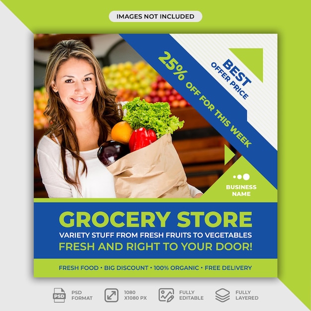 PSD grocery store post template for social media