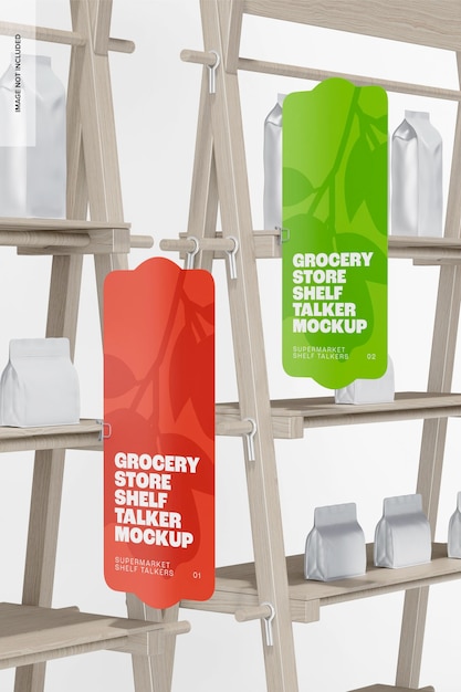 PSD grocery store shelf talkers mockup, right view