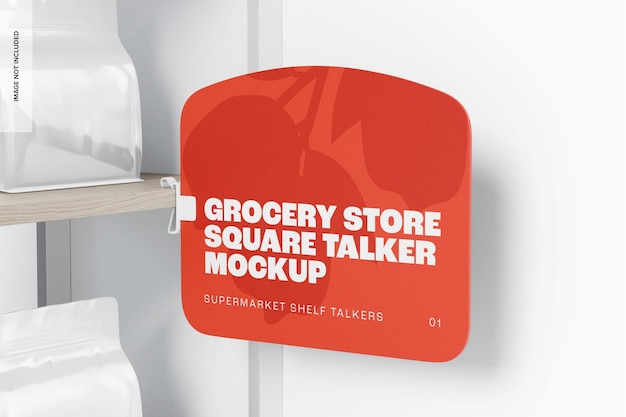 Grocery store square talker mockup, right view