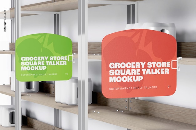 Grocery store square talkers mockup, perspective