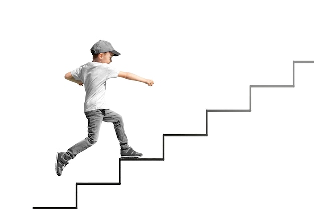 Groei bedrijfsconcept jonge zakenman die de carrière ladder beklimt