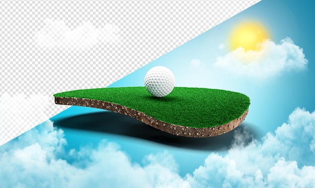 PSD groen gras en bodem op een golfveld 3d illustratie