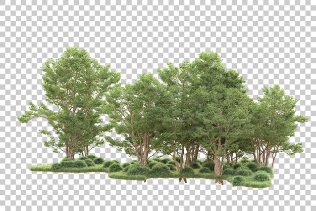 Groen landschap geïsoleerd op transparante achtergrond 3d rendering illustratie