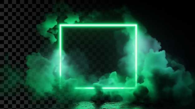 Groen neon licht vierkant frame met rook op donkere achtergrond