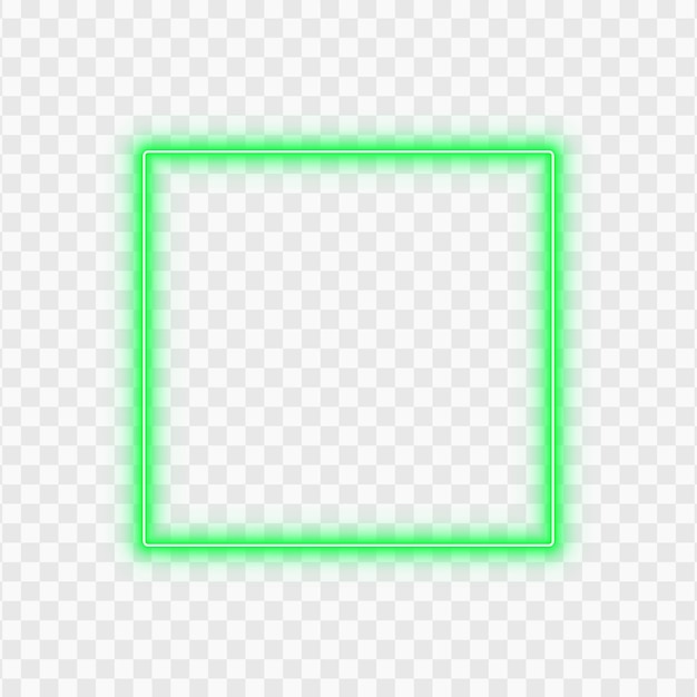 Groen vierkant neonframe geïsoleerd op doorzichtige achtergrond met gloeiende rand voor decoratie