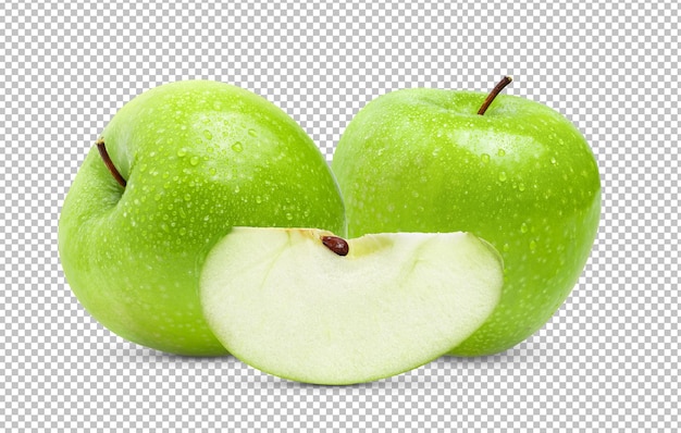 Groene appel geïsoleerd op een witte achtergrond met waterdruppel op alpha