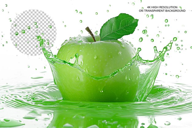 PSD groene appel in splash appel sap splash doorzichtige achtergrond