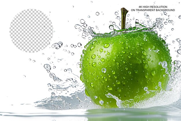 Groene apple splash foto met een blad en melk splash geïsoleerd op transparante achtergrond