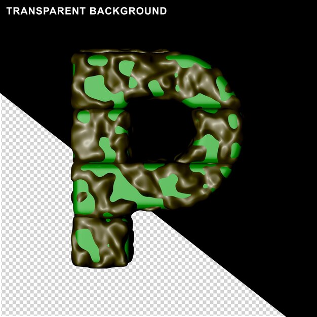 Groene camouflage. 3d hoofdletter p