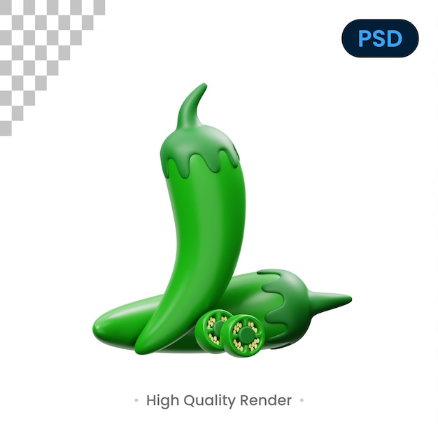 Groene Chili 3D-pictogram Premium Psd