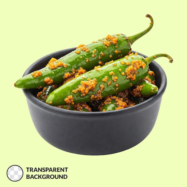 Groene chili's in een zwarte kom
