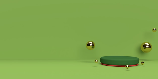 Groene en gouden 3d-weergave van abstracte scène geometrie vorm podium voor productvertoning