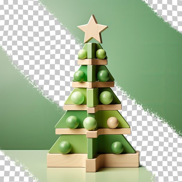 PSD groene kerstboom van hout speelgoed voor het bouwen van kinderen speelgoed van natuurlijke materialen geschilderde houten kubussen delicaat groen element op transparante achtergrond