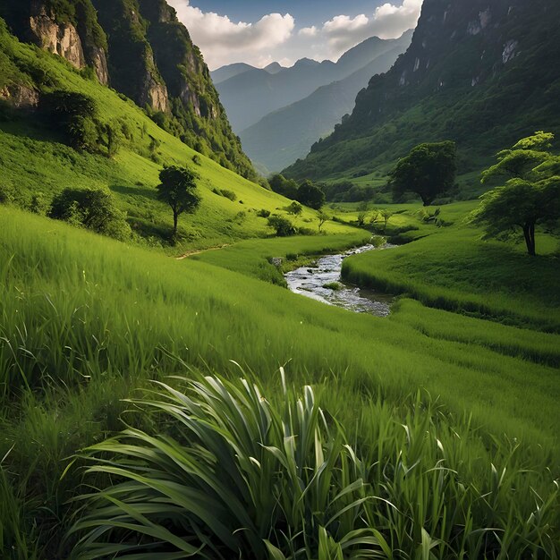 Groene landschappen met ochtendzonneschijn