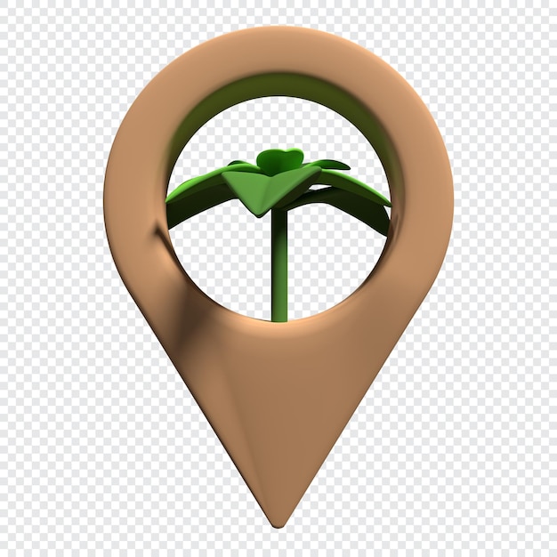 Groene locatiepin met plant in pictogram Eco-energieconcept 3D-weergave van locatiepinpictogram