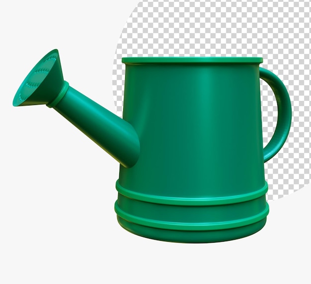 Groene metalen gieter of pot geïsoleerd Modern tuingereedschap of landbouwwerktuig gebruikt in de tuinbouw en plantenteelt 3D Rendering