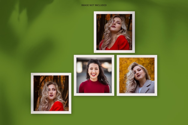 Groene minimalistische schaduw overlay fotolijst polaroid mockup premium psd