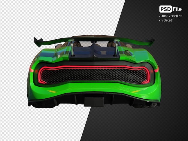 Groene moderne sportwagen achteraanzicht geïsoleerde 3d render