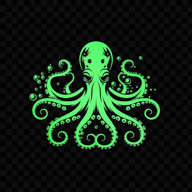 Groene octopus op een zwarte achtergrond