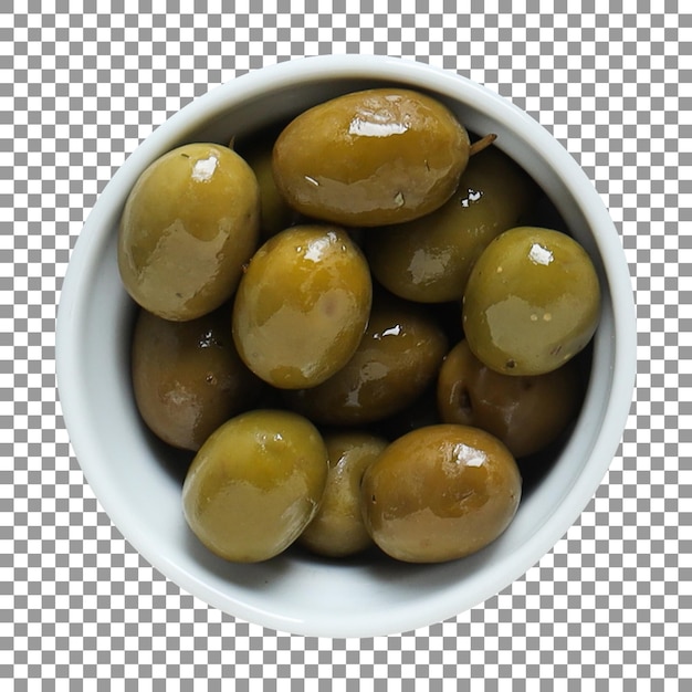 Groene olijven in kom met transparante achtergrond