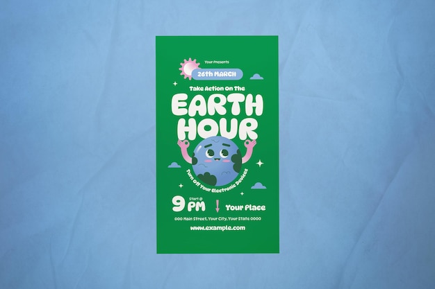 Groene schattige cartoon earth hour instagram-verhaal