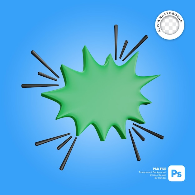 Groene toespraak chat komische zeepbel sticker 3d render