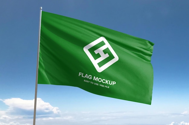 Groene wapperende vlag mockup