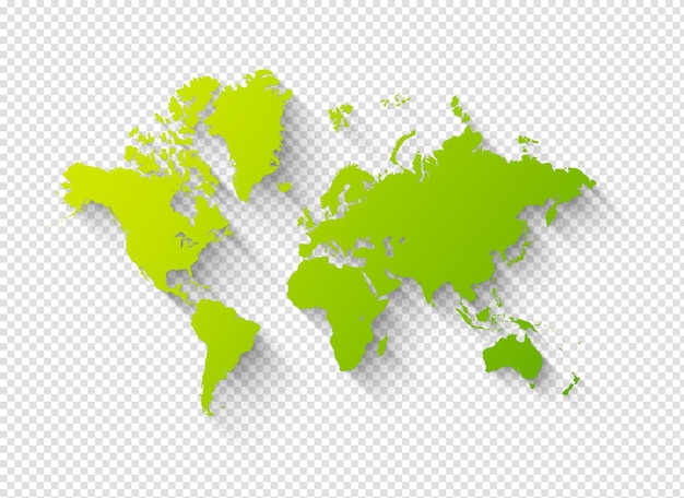 PSD groene wereldkaart illustratie op een transparante achtergrond