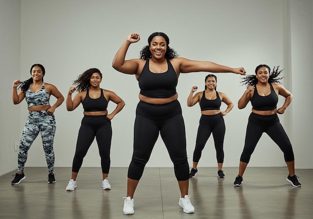 Groep diverse vrouwen in sportkleding die een fitness workout doen