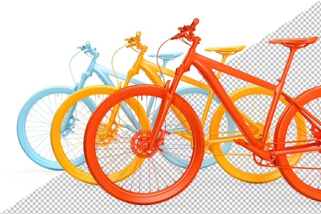 PSD groep kleurrijke fietsen 3d-rendering