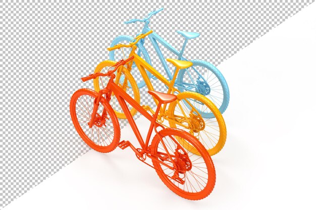 Groep kleurrijke fietsen 3d-rendering