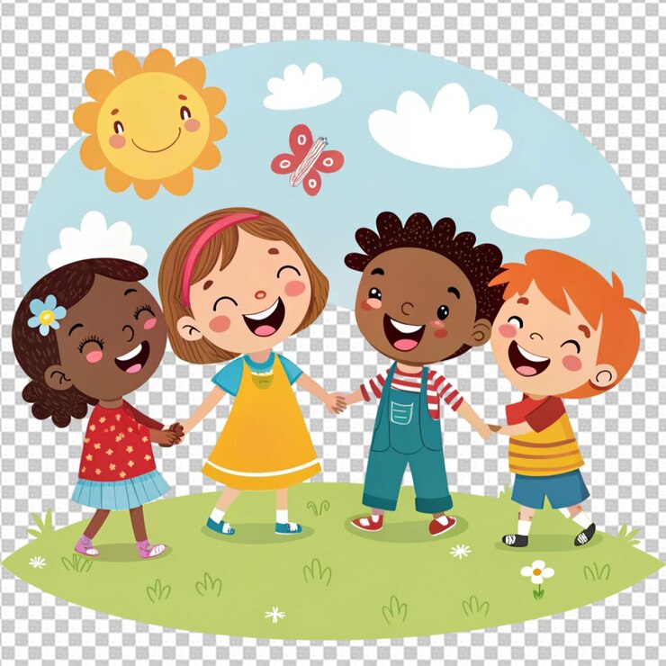 PSD groep van doodle kinderen cartoon personage