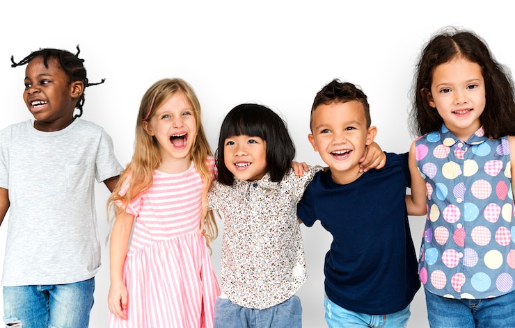 PSD groep van schattige en schattige kinderen glimlachen en gelukkig zijn
