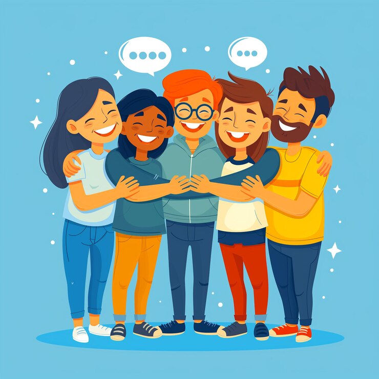 PSD groep vrienden platte illustratie voor vriendschapsdag