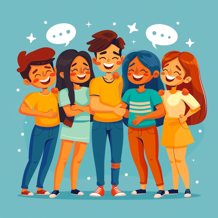 PSD groep vrienden platte illustratie voor vriendschapsdag