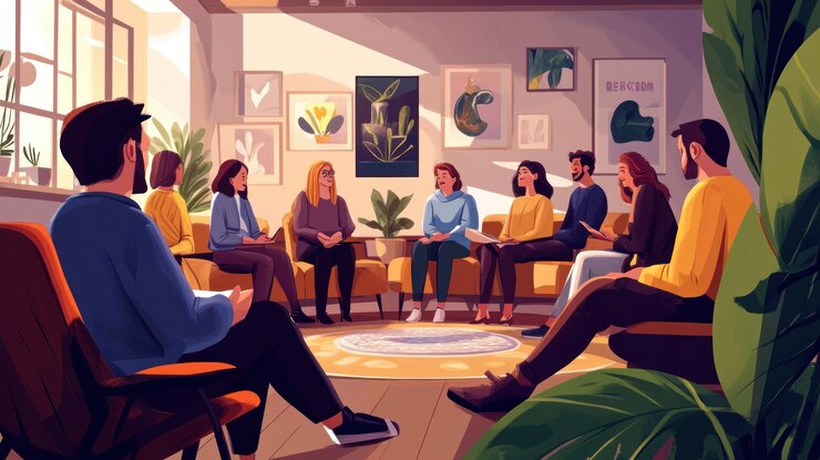 PSD groepstherapie in een lichte, comfortabele kamer