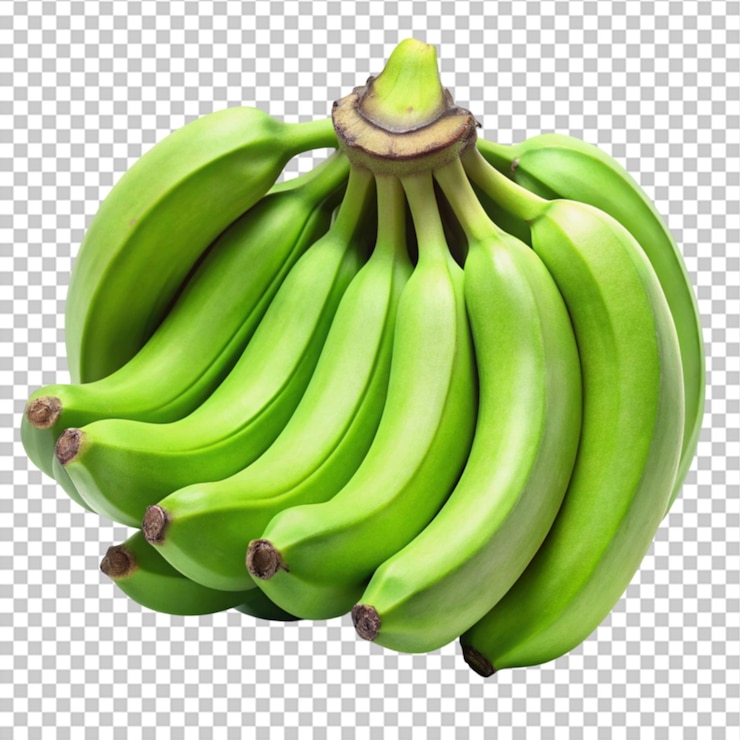 PSD gromada zielonych bananów na białym tle