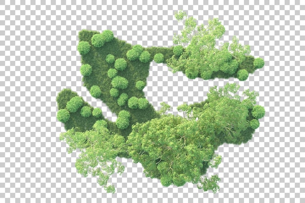 Grönt landskap isolerat på transparent bakgrund, 3D-rendera illustration