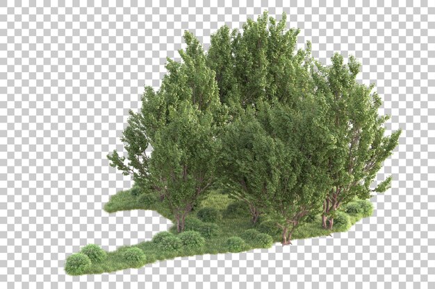 Grønt landskap isolert på transparent bakgrunn, 3D-rendering illustrasjon