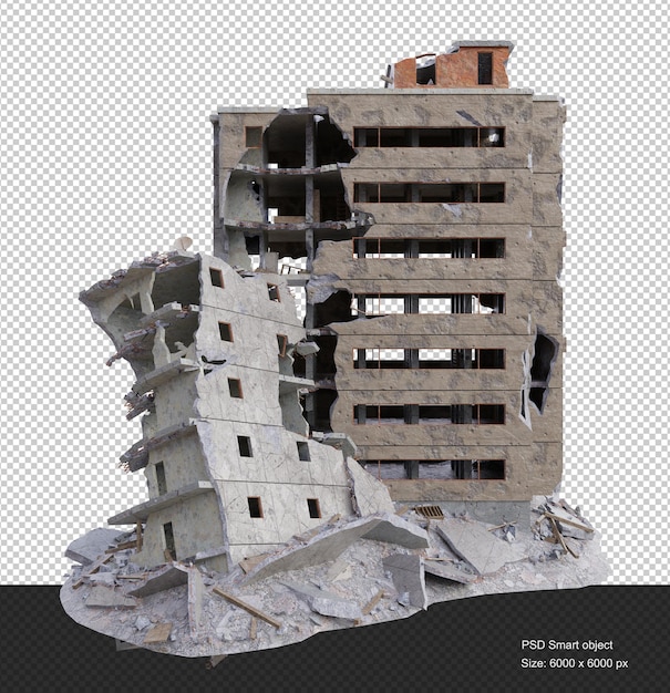 Groot gebouw beschadigd na oorlog geïsoleerde 3d render