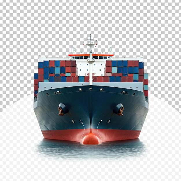 Groot vrachtschip op een doorzichtige achtergrond die op het water reflecteert